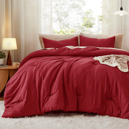 Bedsure Queen Comforter Set Prewashed Soft Bedding Set 3Pcs Cream 90"x90"