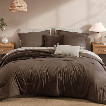 Monbix Queen Comforter Set - 7 Pieces Soft Bed in a Bag Queen Bedding Sets