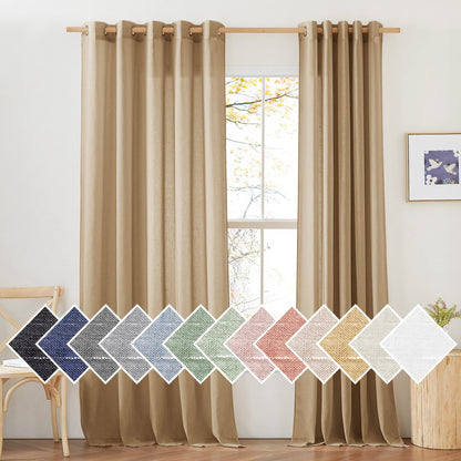 NICETOWN Semi Sheer Linen Ivory Curtains for Bedroom, W52xL84, 2 Panels
