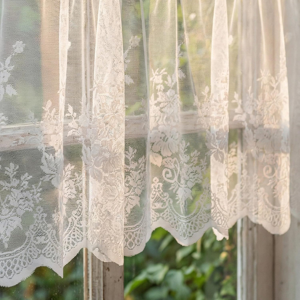Molaxhome White Lace Valances for Windows Floral Lace Semi Sheer Curtain