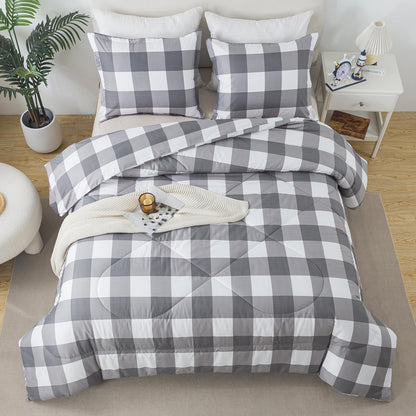 Caressma Black White Checkered Comforter Set, Twin Size Boys Bedding Set