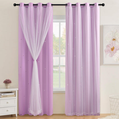 XiDi Blackout Curtains for Girls Bedroom Decor Pink Kids Rainbow Curtains