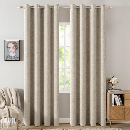 MIULEE 100% Blackout Linen Curtains for Bedroom 52x84 Inches Natural Beige