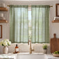 jinchan Linen Striped Tier Curtains for Kitchen Windows Green 26 x 24 inch