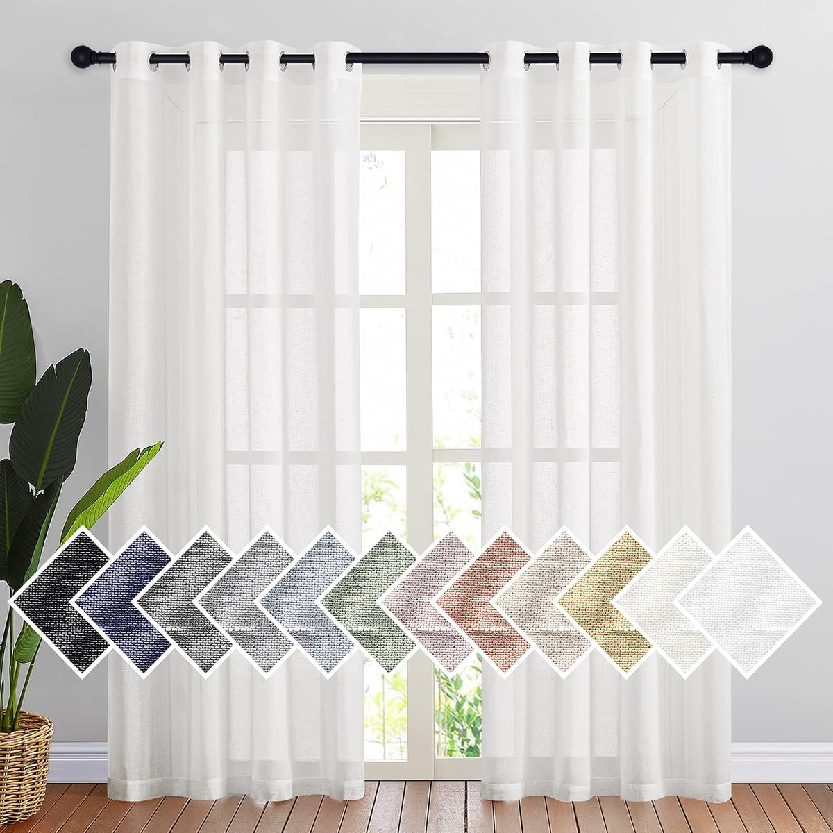 NICETOWN Semi Sheer Linen Ivory Curtains for Bedroom, W52xL84, 2 Panels