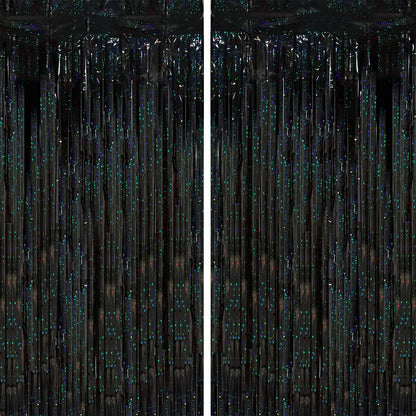 Voircoloria Laser Pink Foil Fringe Backdrop Curtains,3.3x6.6ft, 2 Pack