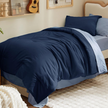 Bedsure Blue Bedding Set Queen Bed in a Bag Contrasting Bed 7 Pieces