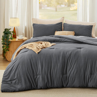 Bedsure Queen Comforter Set Prewashed Soft Bedding Set 3Pcs Beige 90"x90"