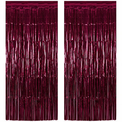 GCB 2Pack Black Metallic Tinsel Foil Fringe Curtain, Black Curtain Backdrop
