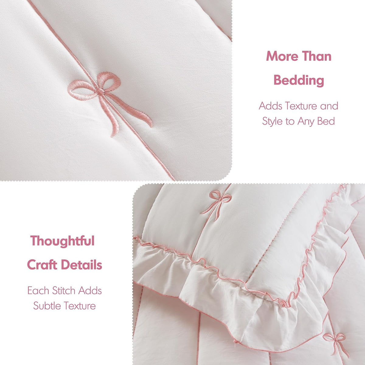 Intelligent Design Bow Embroidered Ruffle Pink Queen Quilt Set, 3pc