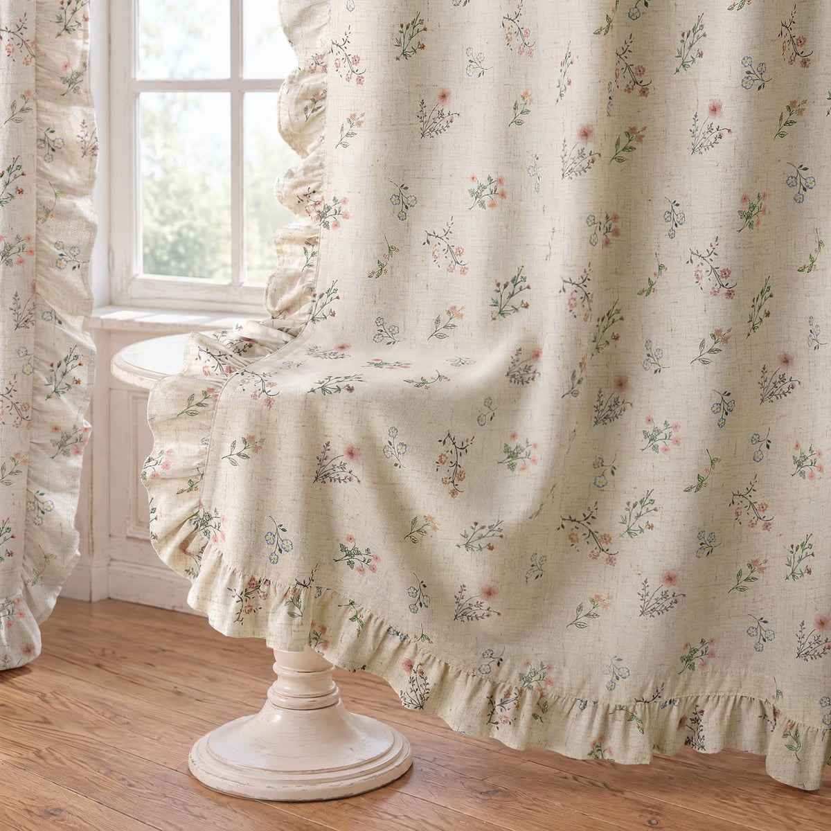 Boho Floral 100% Blackout Curtains 84 Inch 2 Panels Linen Texture