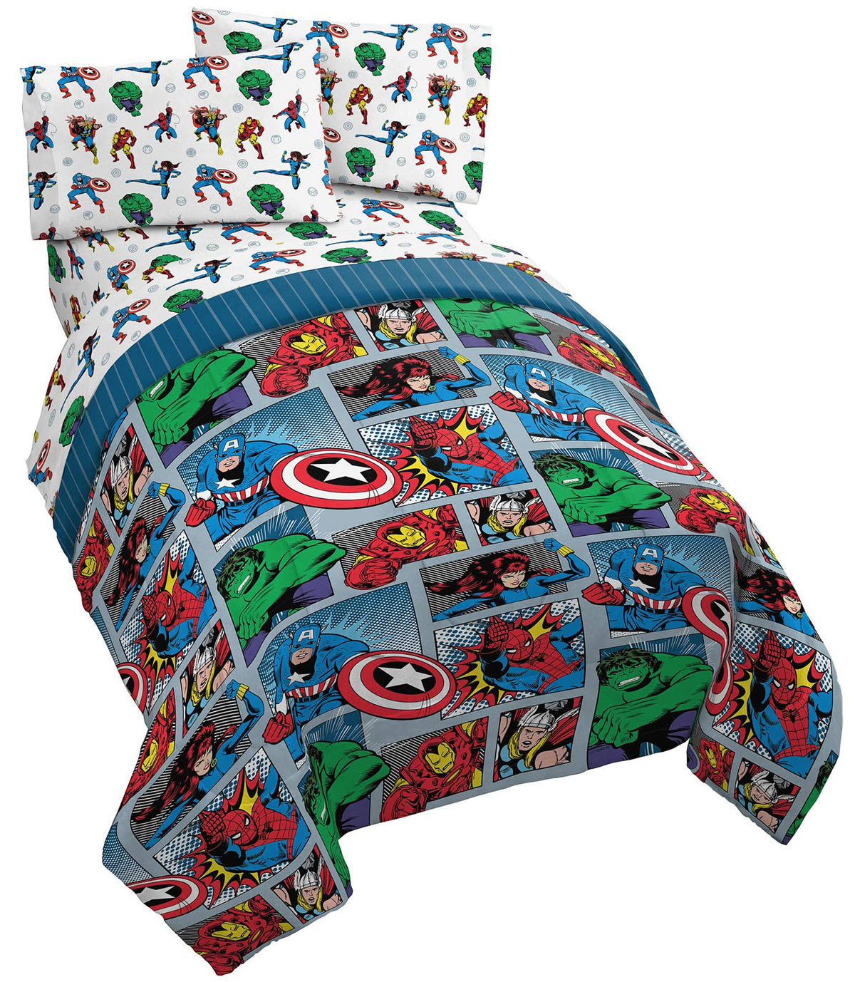 Marvel Spiderman Full Size Comforter Set 5 Piece Kids Bedding, Multi