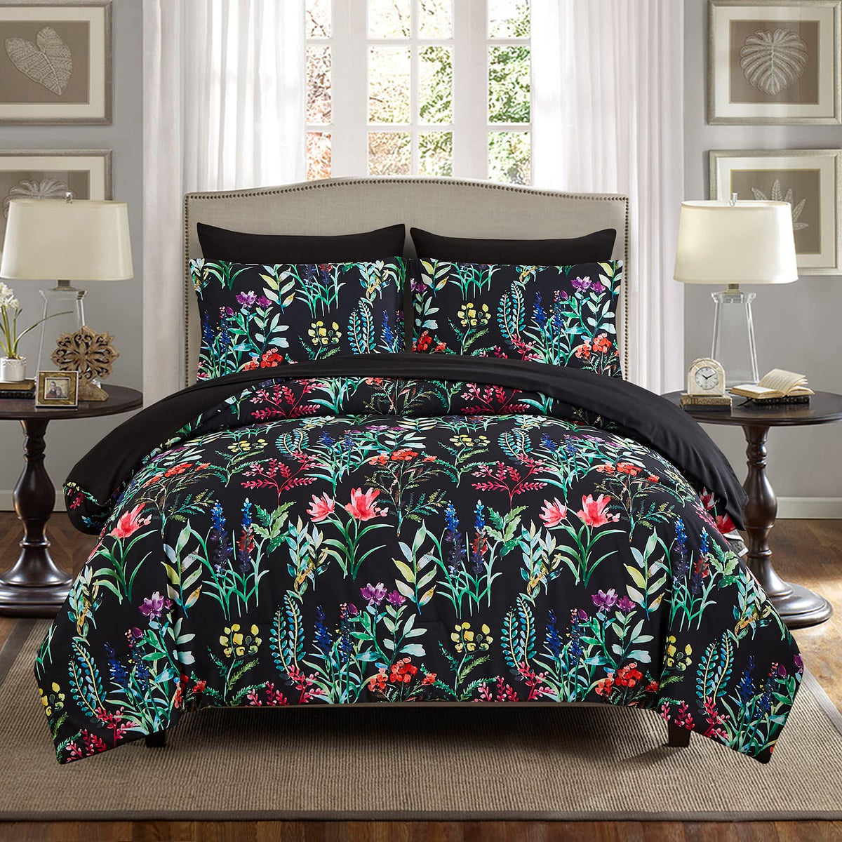 DHSFKBE Floral Comforter Set Queen Size,7 Piece Orange Bed in a Bag, Elegant Flower Pattern Comforter Set with Sheet, Soft Microfiber Complete Bedding Sets for All Season