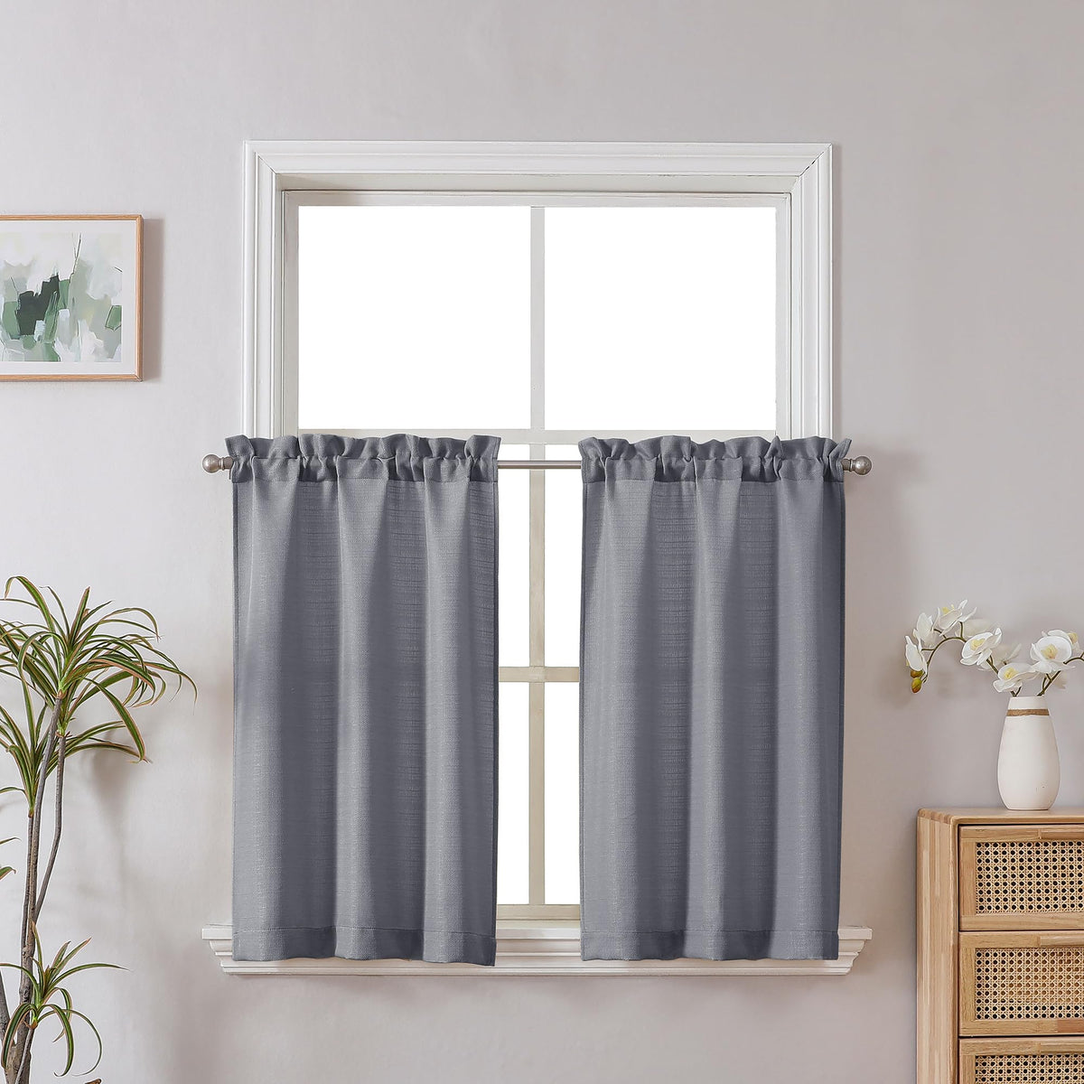 Chyhomenyc 2 Panels White Kitchen Curtains 36 Inch Length Tier Curtain