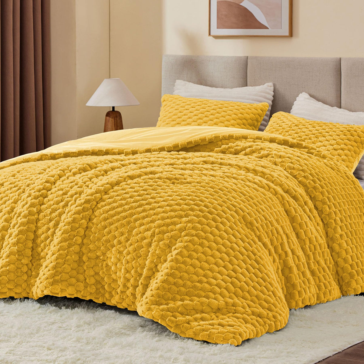 BEDELITE Fluffy Queen Comforter Set, Dark Grey Fleece Bed Set 3 Pieces