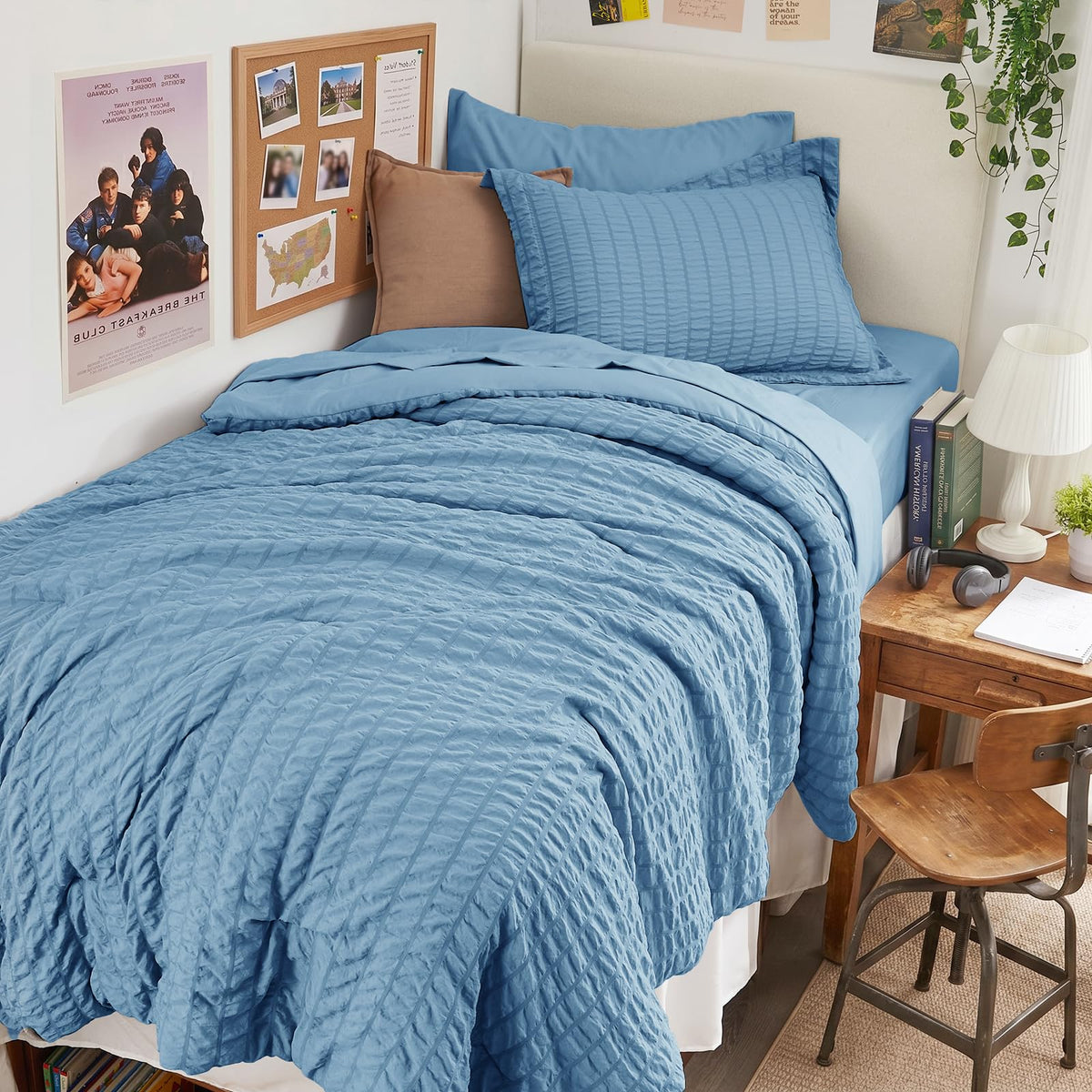 Full Comforter Set - 7PCS Bed in a Bag, Seersucker Bedding Set, Dark Grey