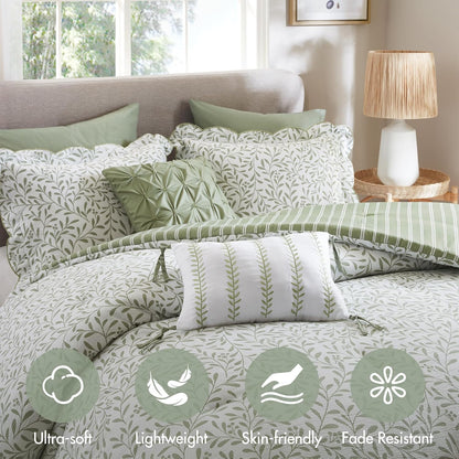 Madison Park Sage Green Floral Comforter Set King, 5PC Reversible Bed Set