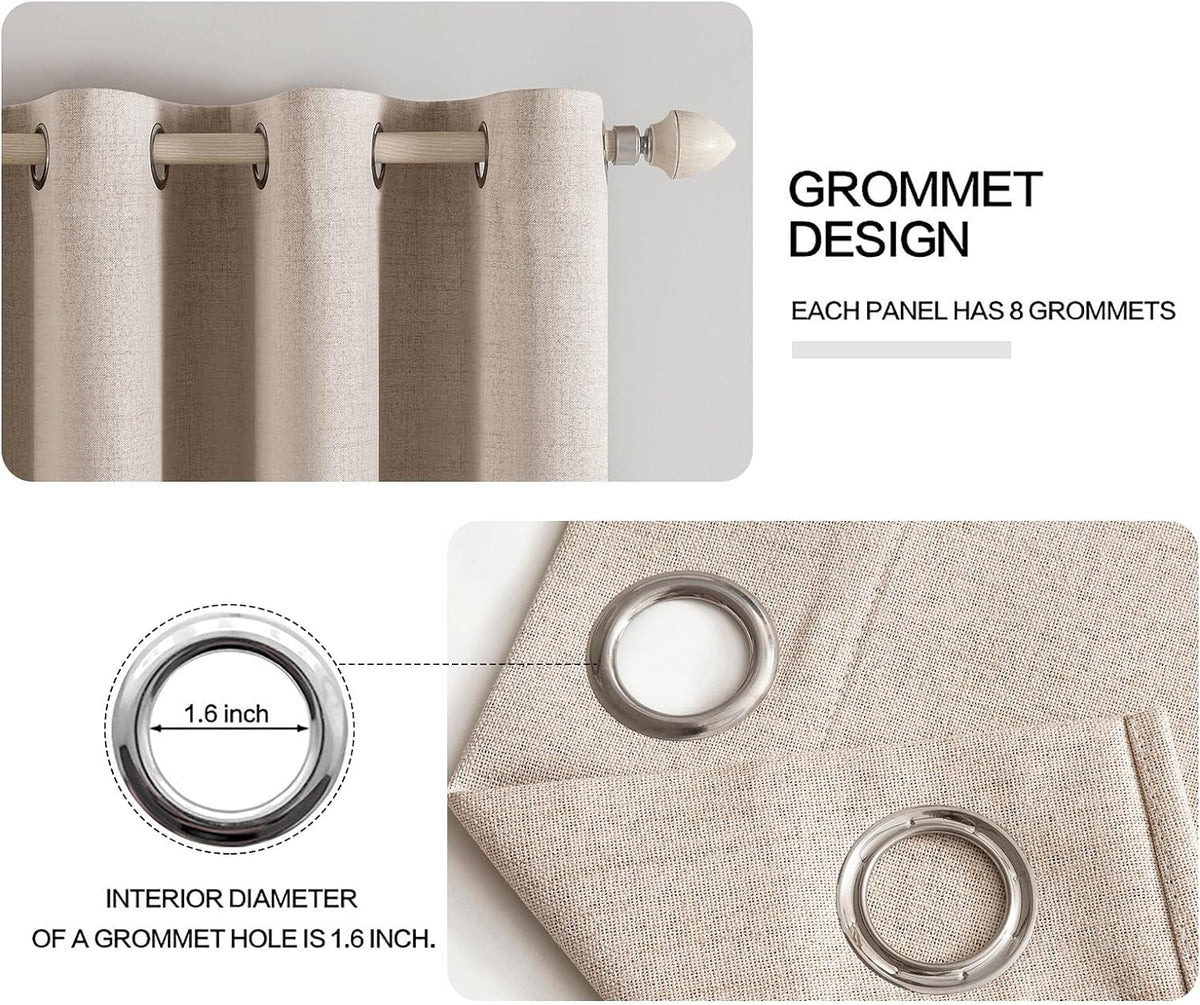MIULEE 100% Blackout Linen Curtains for Bedroom 52x90 Inches Natural Beige