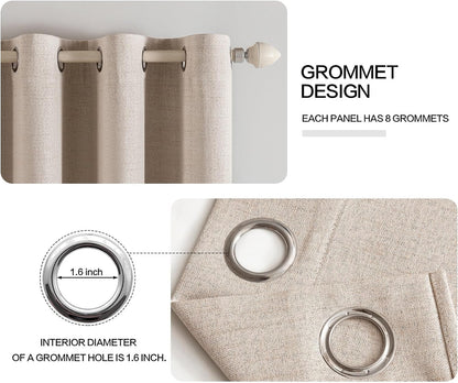 MIULEE 100% Blackout Linen Curtains for Bedroom 52x90 Inches Natural Beige