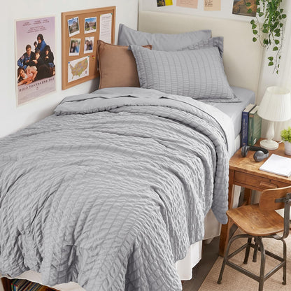Full Comforter Set - 7PCS Bed in a Bag, Seersucker Bedding Set, Dark Grey