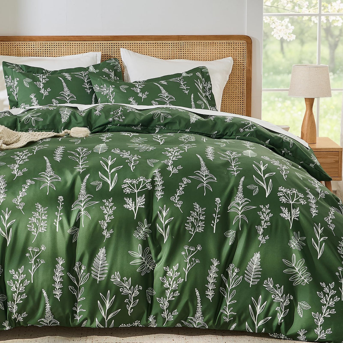 MUXHOMO Duvet Cover King Size, 3-Piece Floral Grey-Blue Bedding Set