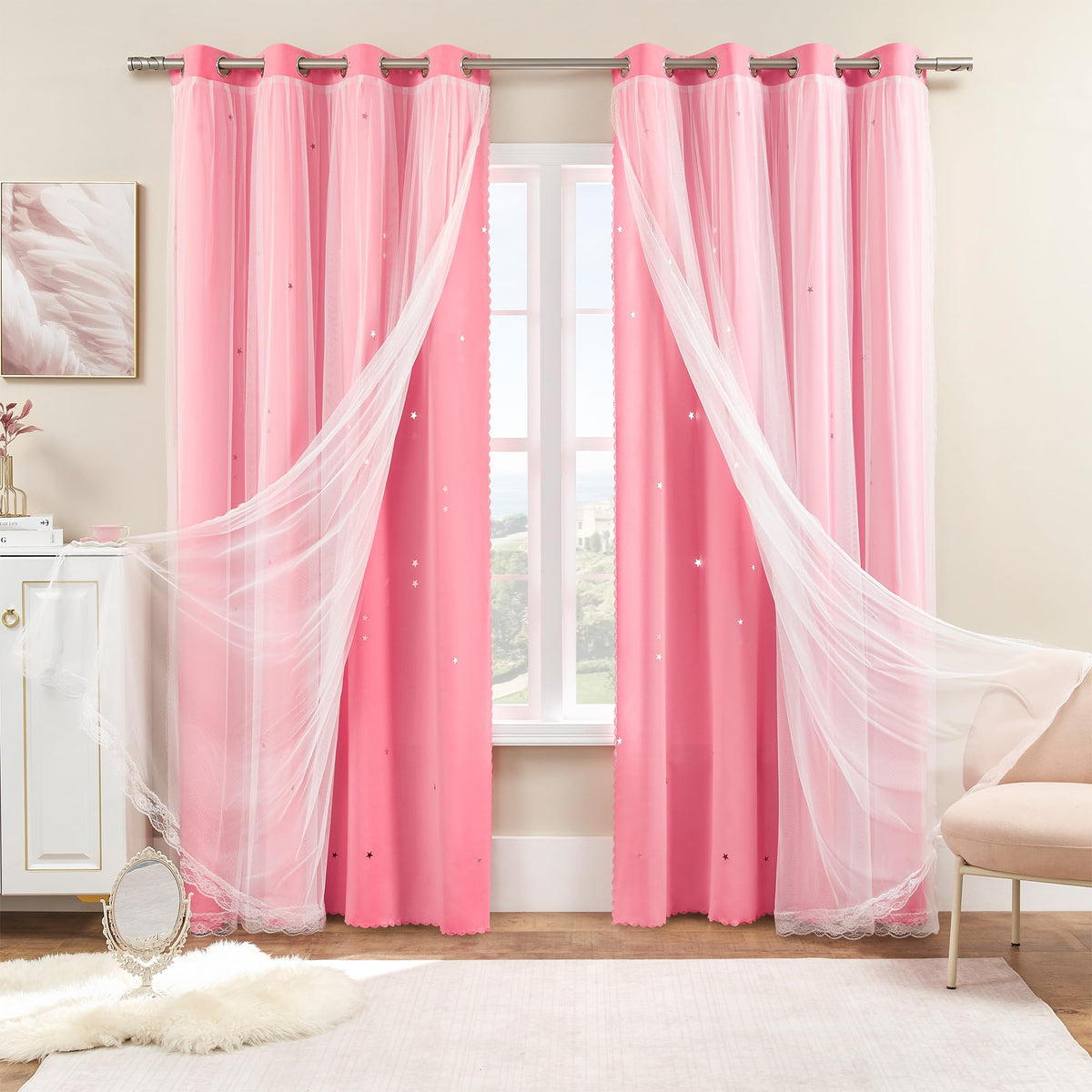 XiDi Curtains for Girls Bedroom Decor, Rainbow Blackout Curtains for Kids/Little Girl Room Decor, Unicorn Wall Decals,Pink Purple Green,63 x 34 inches,1 Panel