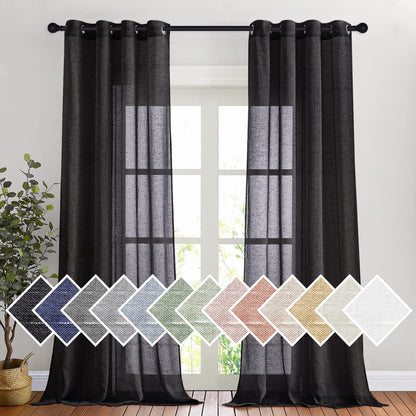 NICETOWN Semi Sheer Linen Ivory Curtains for Bedroom, W52xL84, 2 Panels