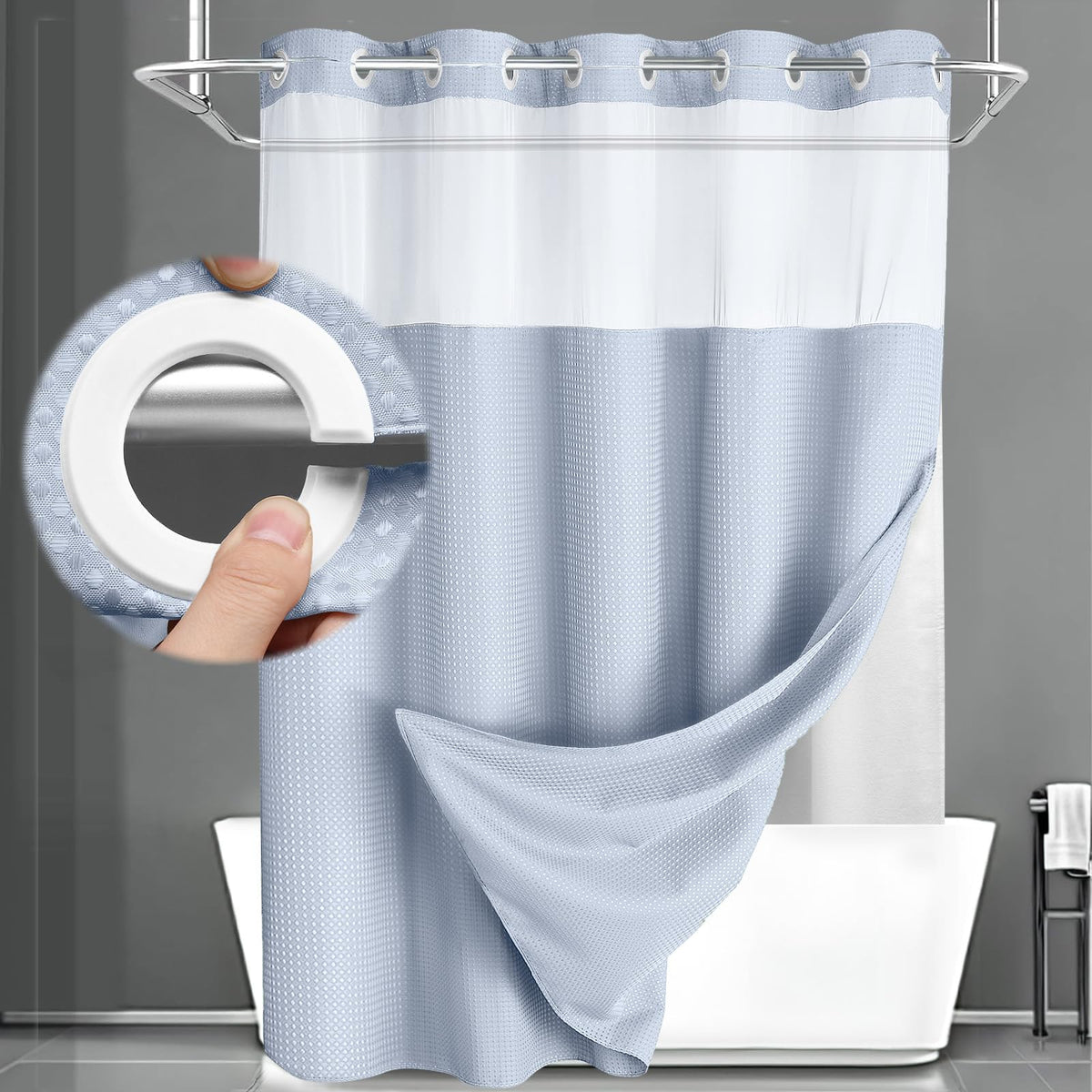 No Hook Shower Curtain with Liner Set Hotel Waffle Burgundy 72W X 75L