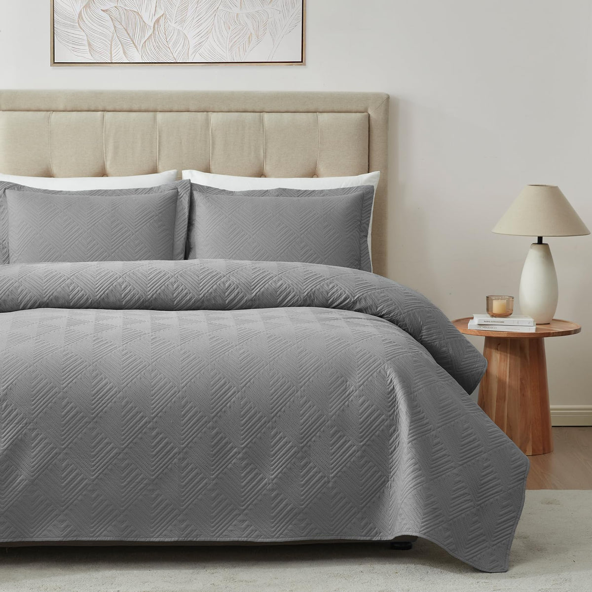 Hansleep Queen Quilt White Quilts Queen Size 3 Pieces (1 Quilt, 2 Shams)
