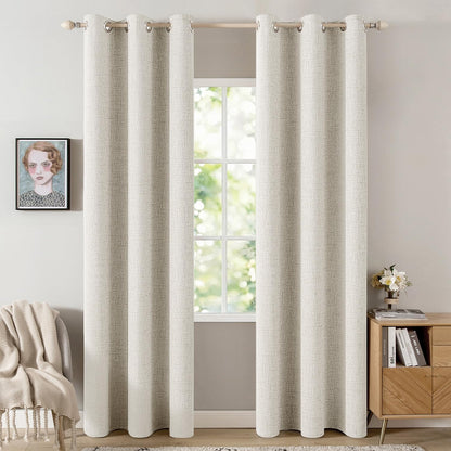 MIULEE 100% Blackout Linen Curtains for Bedroom 52x84 Inches Natural Beige