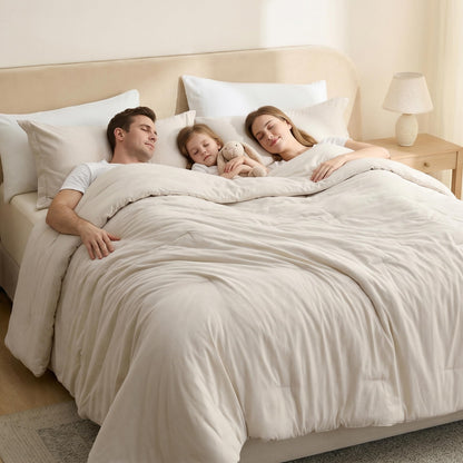 Bedsure Queen Size Comforter Sets, Beige Cationic Dyed Bedding Set 3 Pcs