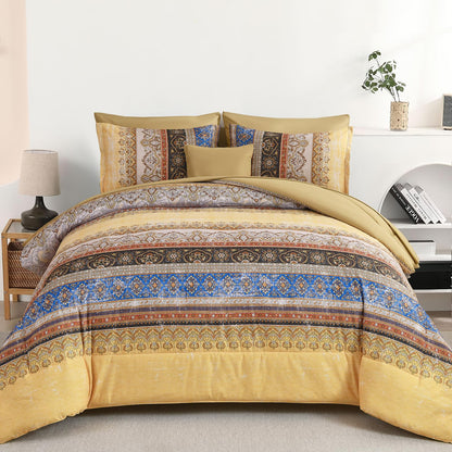 Cottolester Boho Comforter Set Queen Size 8 Piece Bed in a Bag Bohemian Striped Bedding Quilt Set Aqua Paisley Floral Comforter and Sheet Set,Soft Microfiber Complete Bedding Sets for All Season