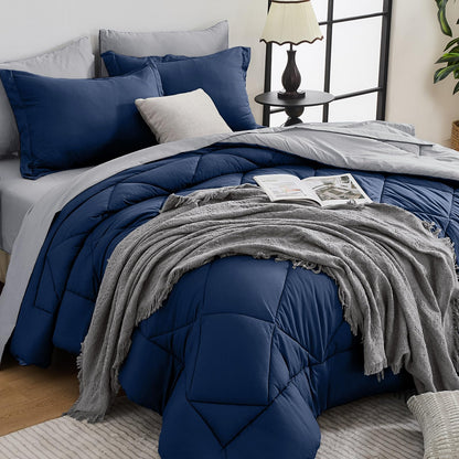 HEVUMYI 7-Piece Queen Comforter Set, Dark Grey Bed in a Bag