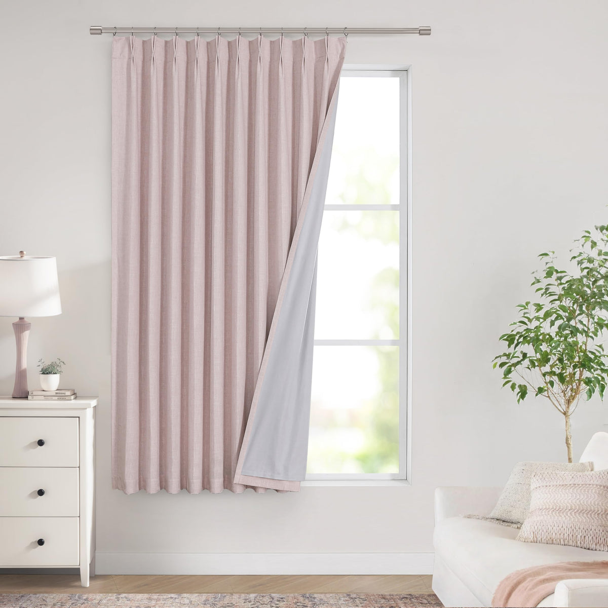 Vision Home Natural Pinch Pleated Full Blackout Curtains Linen Blended Room Darkening Window Curtains 95 inch for Living Room Bedroom Thermal Insulated Pinch Pleat Drapes with Hooks 2 Panel 40"Wx95"L