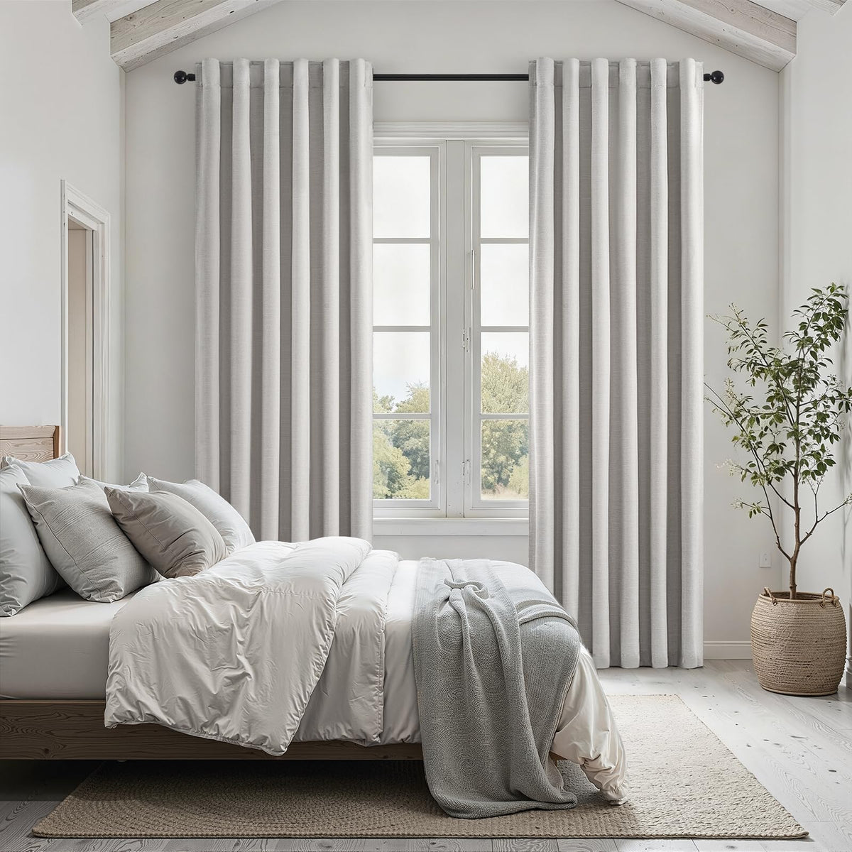 Topfinel Cream Linen Blackout Curtains 84 Inch Long for Bedroom Living Room, Ivory Pinch Pleat Back Tab Full Blackout Drapes Farmhouse Boho Curtains for Window, White Neutral Curtains 52" X 84" 7 FT