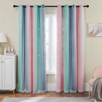 XiDi Curtains for Girls Bedroom Decor, Rainbow Blackout Curtains for Kids/Little Girl Room Decor, Unicorn Wall Decals,Pink Purple Green,63 x 34 inches,1 Panel