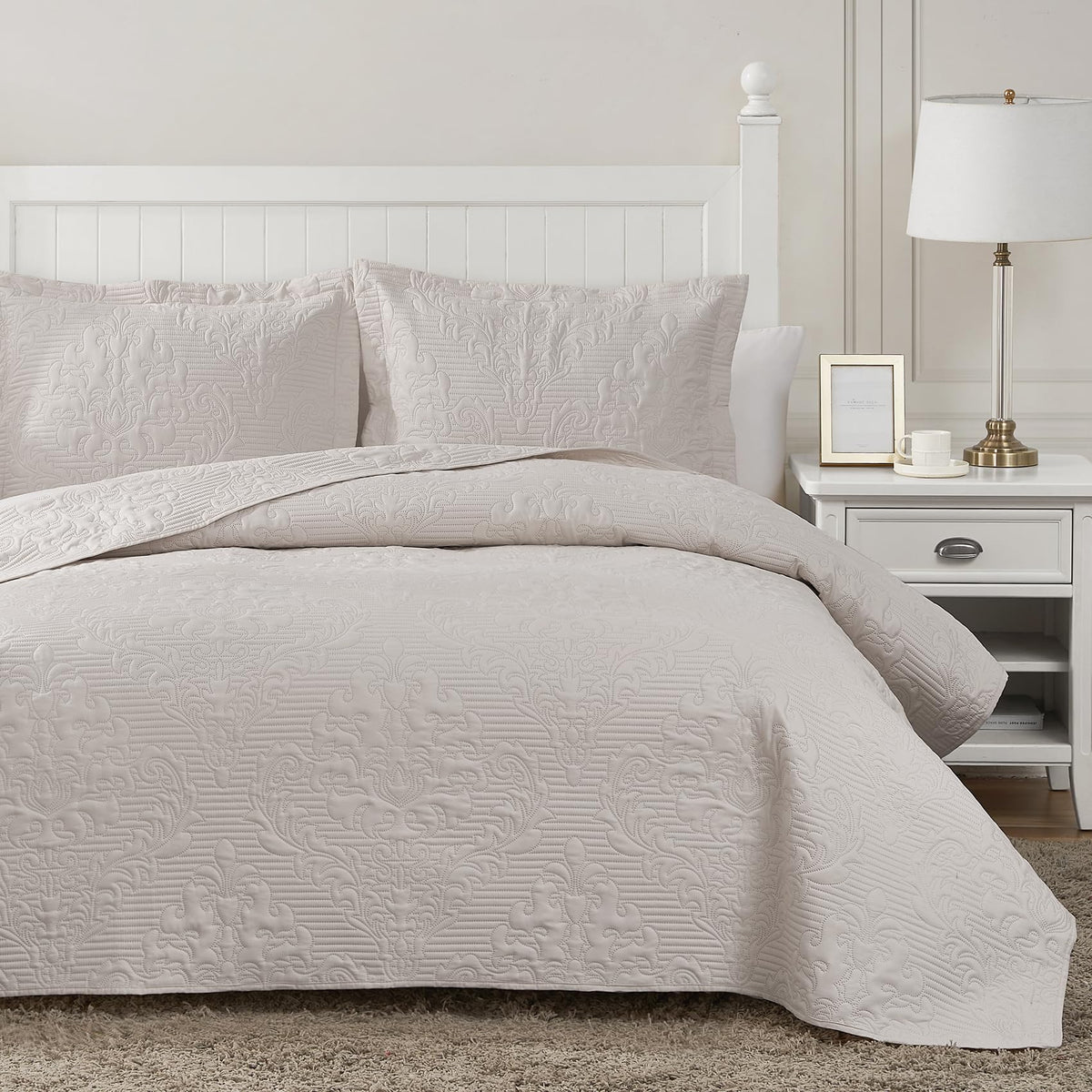 Hansleep Queen Quilt White Quilts Queen Size 3 Pieces (1 Quilt, 2 Shams)