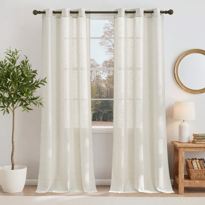 NICETOWN Semi Sheer Linen Ivory Curtains for Bedroom, W52xL84, 2 Panels
