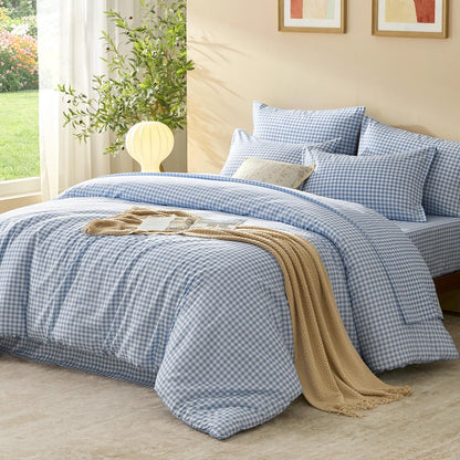 Litanika Full Size Comforter Sets 7 Pieces Cornflower Blue Gingham