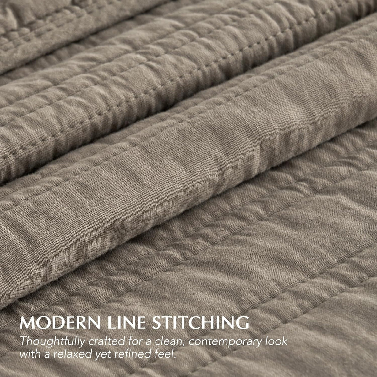 EVERGRACEHOME 100% Cotton Modern Lines Quilt Set King Size, Stone Taupe
