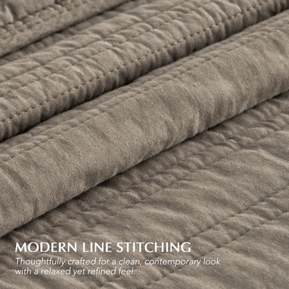EVERGRACEHOME 100% Cotton Modern Lines Quilt Set King Size, Stone Taupe