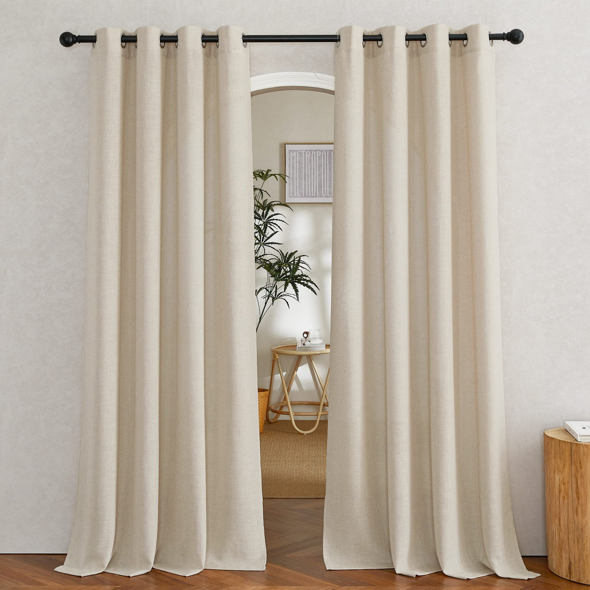 NICETOWN Semi Sheer Linen Ivory Curtains for Bedroom, W52xL84, 2 Panels