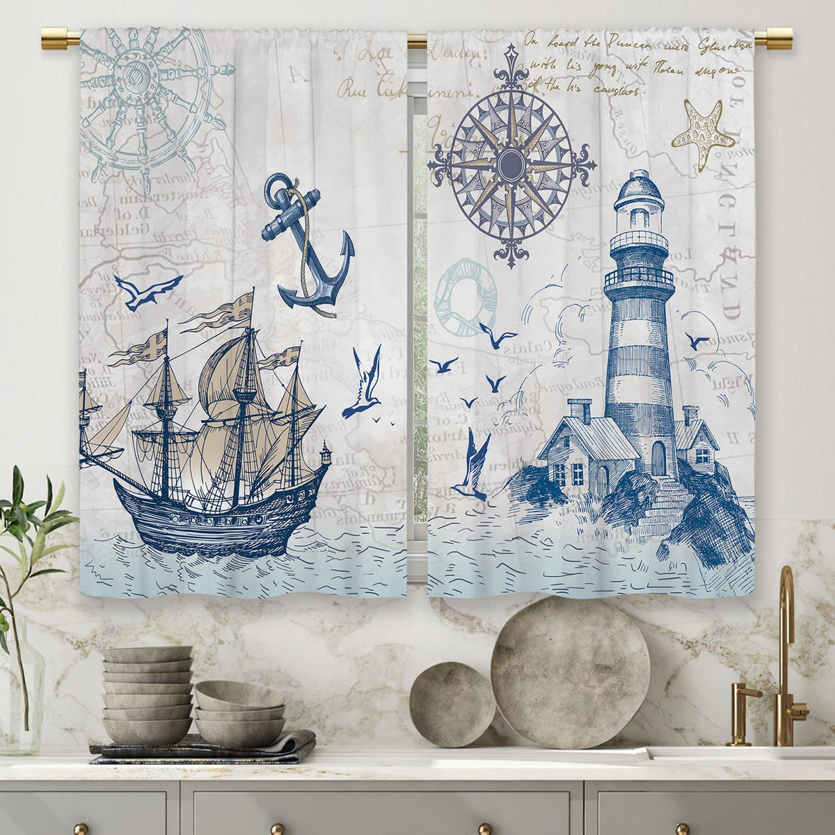 Teal Farmhouse Daisy Kitchen Curtains Wooden Flower Small Short Cafe Window Curtains Rustic Floral Butterfly Country Bathroom Drapes Treatment Tier Curtains 2 Panels (27.5x39 Inch)