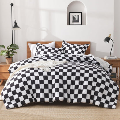 Andency Tan Gingham Comforter Set Twin, Brown Checkered Grid Plaid Bedding