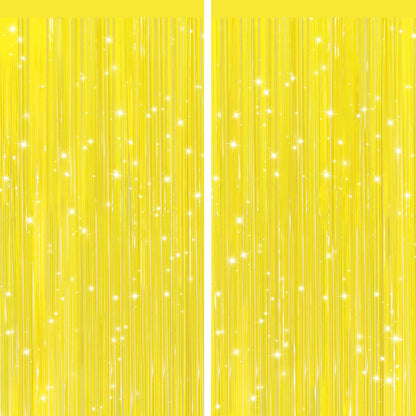 GCB 2Pack Black Metallic Tinsel Foil Fringe Curtain, Black Curtain Backdrop