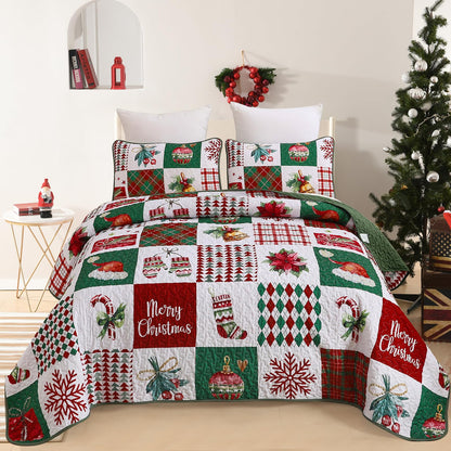 Mybedsoul Boho Quilts Queen Size, Patchwork Floral Bedding Set, Blue