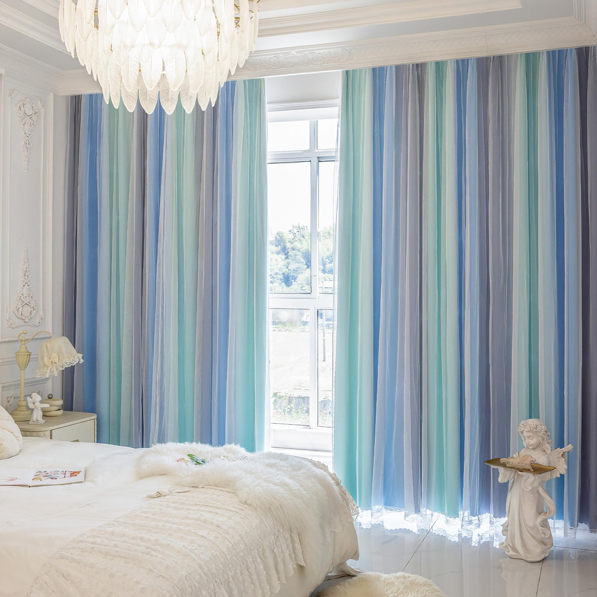 XiDi Blackout Curtains for Girls Bedroom Decor Pink Kids Rainbow Curtains