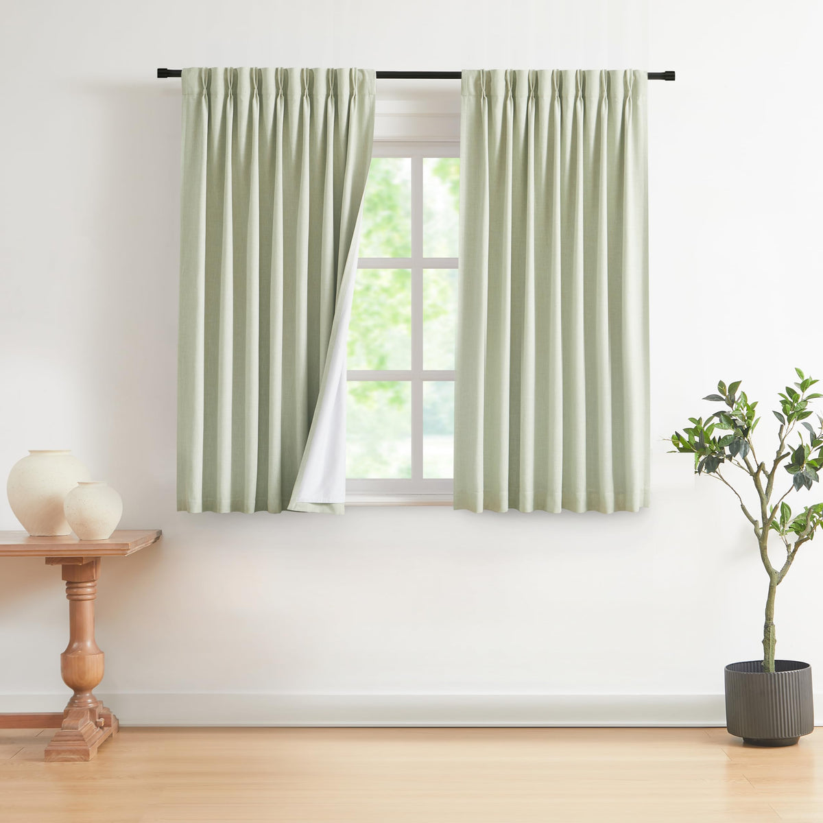 Vision Home Natural Pinch Pleated Full Blackout Curtains Linen Blended Room Darkening Window Curtains 95 inch for Living Room Bedroom Thermal Insulated Pinch Pleat Drapes with Hooks 2 Panel 40"Wx95"L