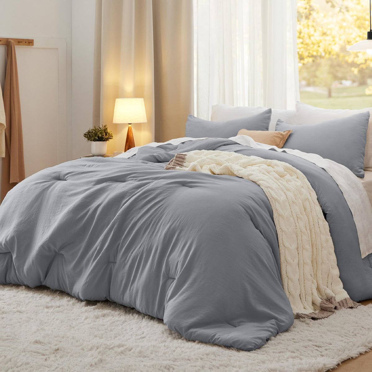 Bedsure Queen Comforter Set Prewashed Soft Bedding Set 3Pcs White 90"x90"