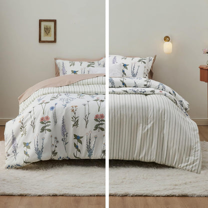 Bedsure Floral Queen Comforter Set, White Soft & Fluffy Fall Bedding 3 Pcs